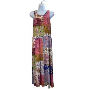 Johnny Was Womens S Colorful  Floral Patchwork Boho Sleeveless Dress